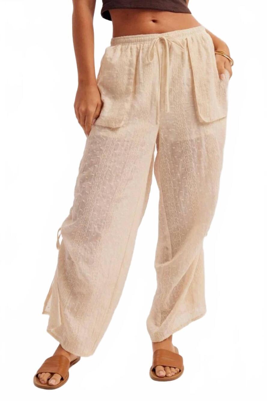 NEW HEM & THREAD driftwood embroidered cargo pants in ivory